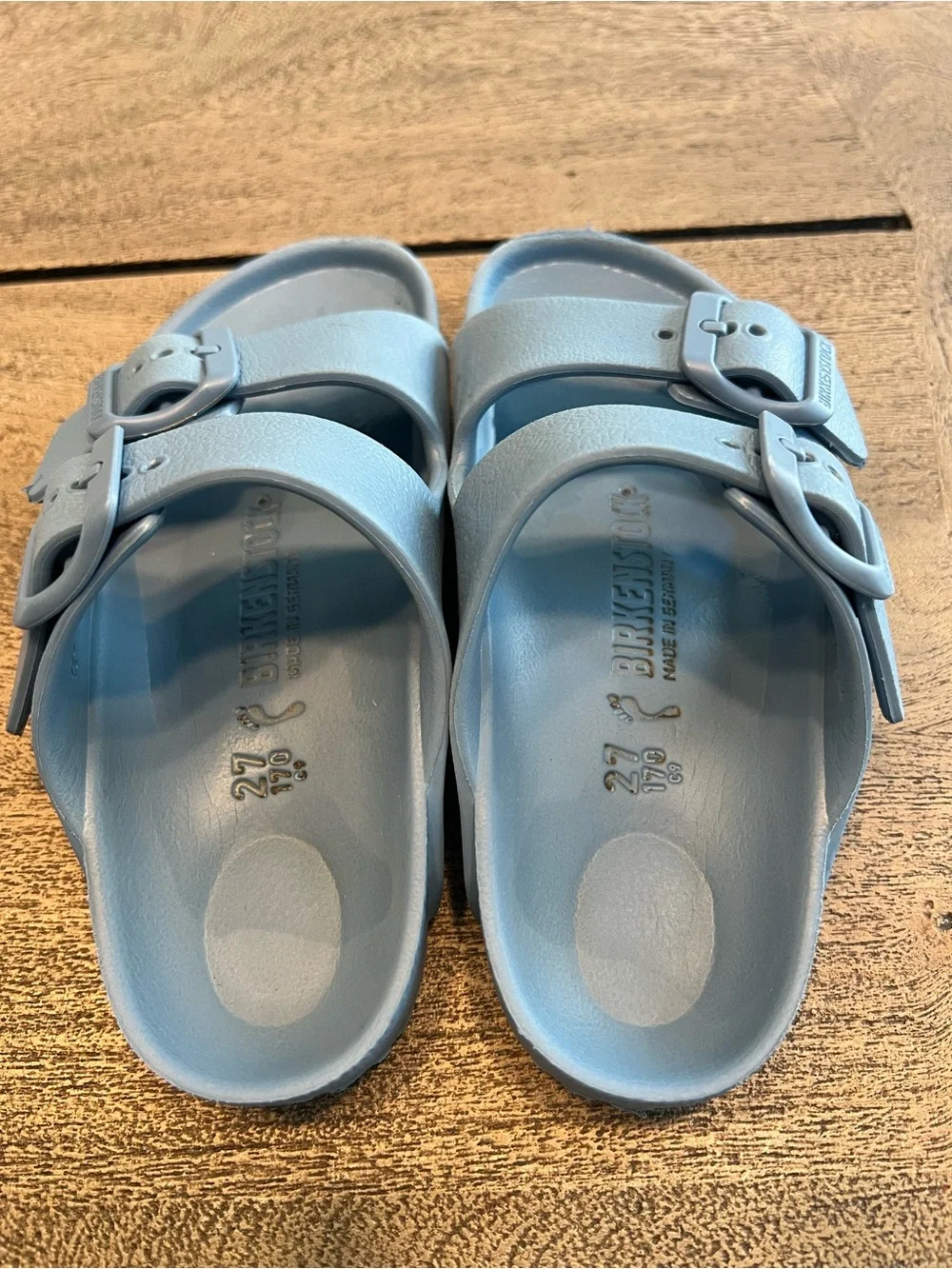 Birkenstock Arizona EVA Kids Blue Two-Strap Buckle Slide Sandals EU 27 US 9